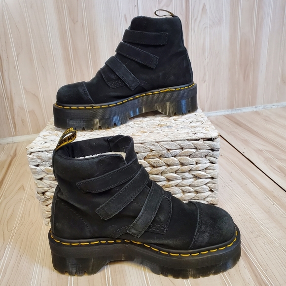 Dr. Martens X Lazy Oaf RARE  Black Buckle Boot Lo Suede Ankle Boots Size 7 - Picture 2 of 7